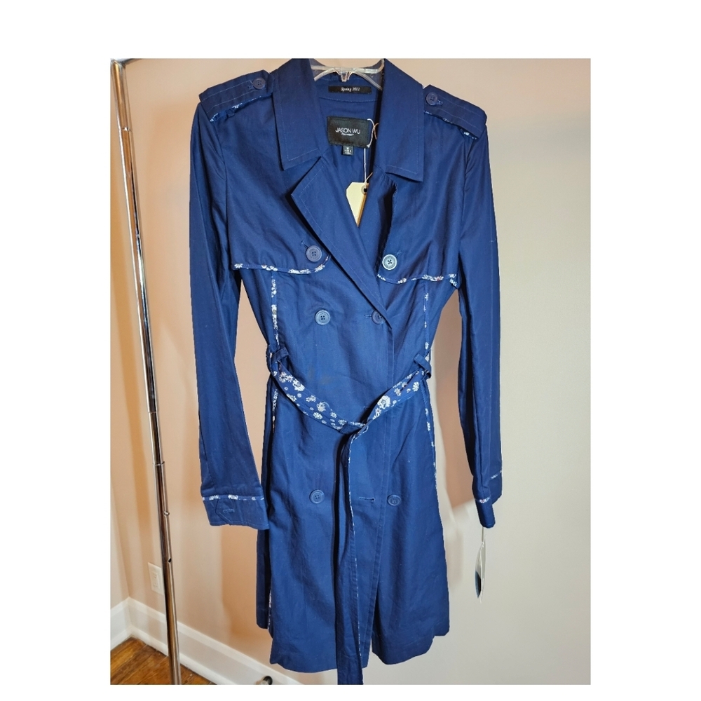 Jason Wu Blue Double-Breasted Trench Coat